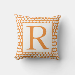 Monograms Orange White Polka Dots Autumn Trendy Outdoor Pillow