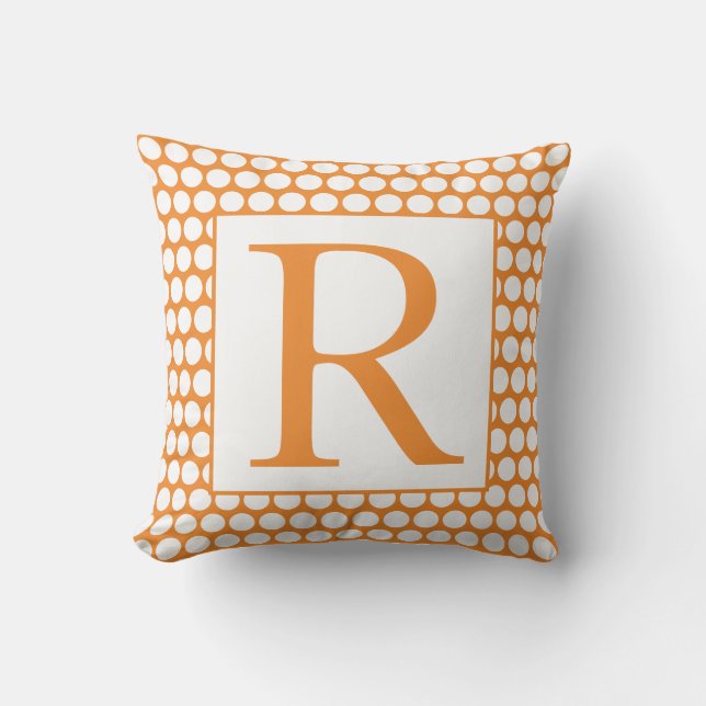 Monograms Orange White Polka Dots Autumn Trendy Outdoor Pillow (Front)
