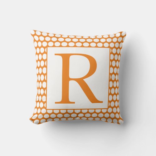 Monograms Orange White Polka Dots Autumn Trendy Throw Pillow