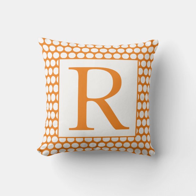 Monograms Orange White Polka Dots Autumn Trendy Throw Pillow (Front)