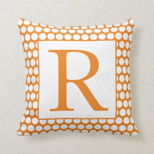 Monograms Orange White Polka Dots Autumn Trendy Throw Pillow