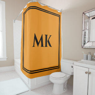 Monograms Orange Yellow Black Name Stylish Decor Shower Curtain