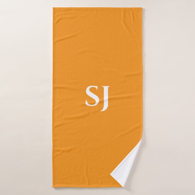 Monograms Orange Yellow White Name Stylish Decor Bath Towel Set (Bath Towel)