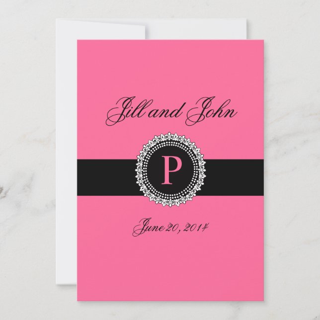 Monograms P Wedding Invitations Pink Fleur de Lis (Front)