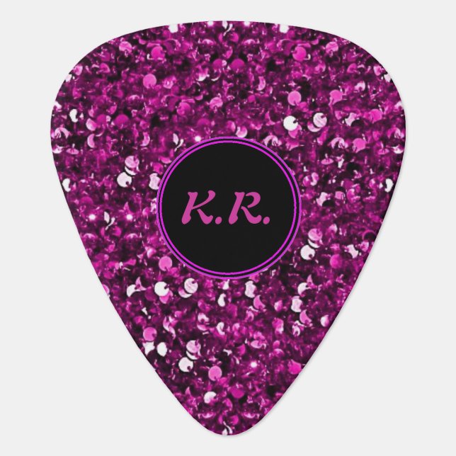 Monograms Pink Sequins Guitar Pick (Front)