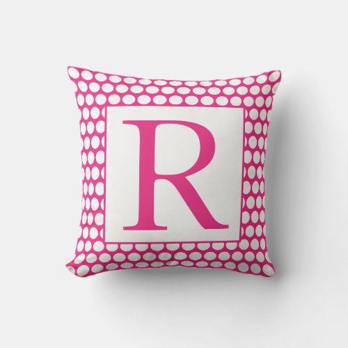 Monograms Pink White Polka Dots Colorful Bright Outdoor Pillow