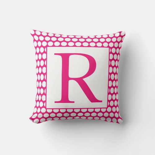 Monograms Pink White Polka Dots Colorful Bright Throw Pillow