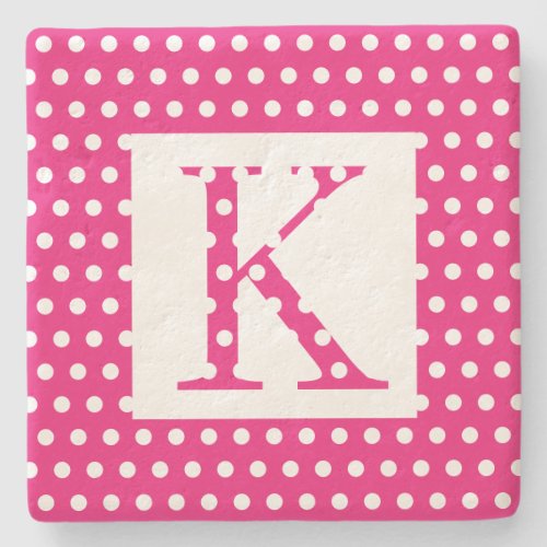 Monograms Pink White Polka Dots Colorful Gift Stone Coaster