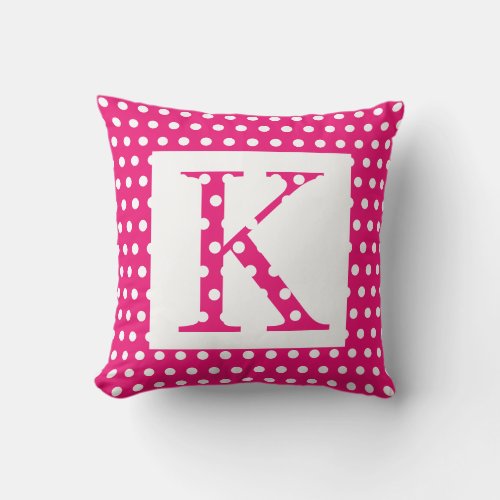 Monograms Pink White Polka Dots Colorful Unique Throw Pillow