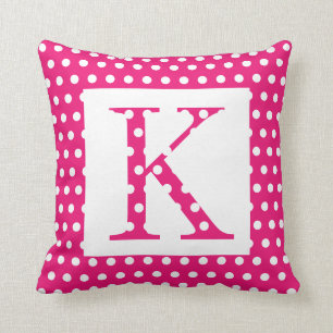 Monograms Pink White Polka Dots Colorful Unique Throw Pillow