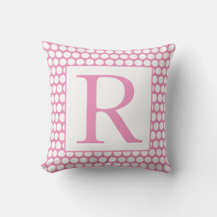 Monograms Pink White Polka Dots Trendy Girly Gift Outdoor Pillow