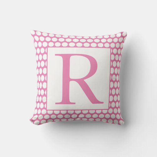 Monograms Pink White Polka Dots Trendy Girly Gift Throw Pillow