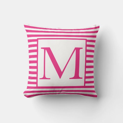 Monograms Pink White Stripes Patterns Colorful  Outdoor Pillow