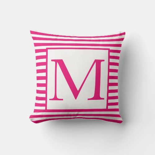 Monograms Pink White Stripes Patterns Colorful Throw Pillow
