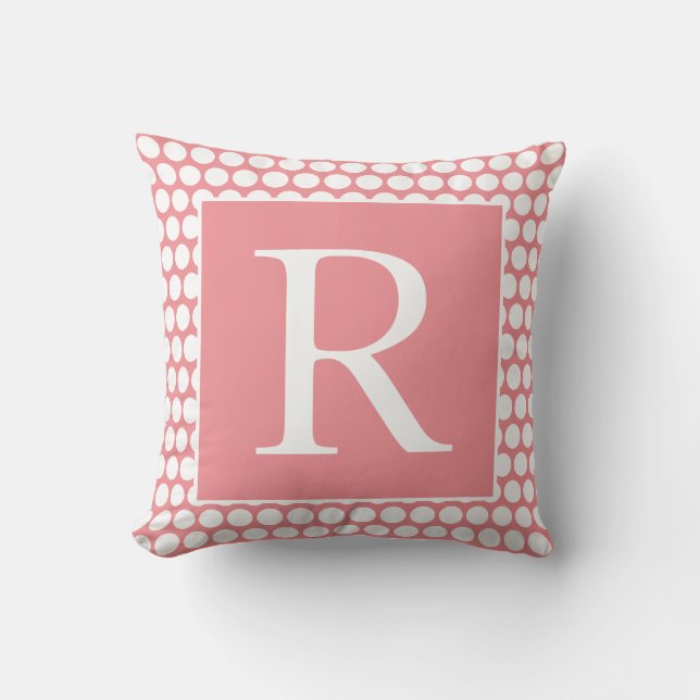 Monograms Polka Dots Autumn Gift White Salmon Pink Outdoor Pillow (Front)