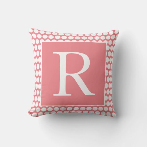 Monograms Polka Dots Autumn Gift White Salmon Pink Throw Pillow