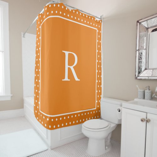 Monograms Pumpkin Orange White Polka Dots Autumn Shower Curtain