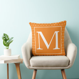 Monograms Pumpkin Orange White Polka Dots Autumn Throw Pillow
