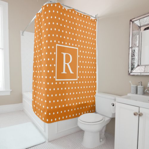 Monograms Pumpkin Orange White Polka Dots Fall  Shower Curtain