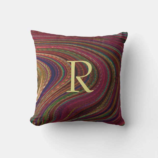 Monograms Red Waves Abstract Patterns Swirls Cute Outdoor Pillow (Front)