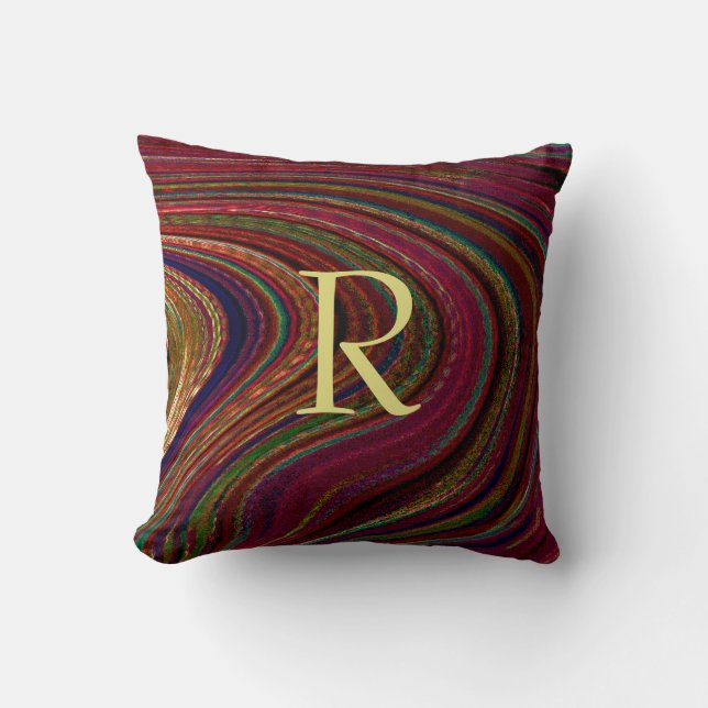 Monograms Red Waves Abstract Patterns Swirls Cute Throw Pillow (Front)