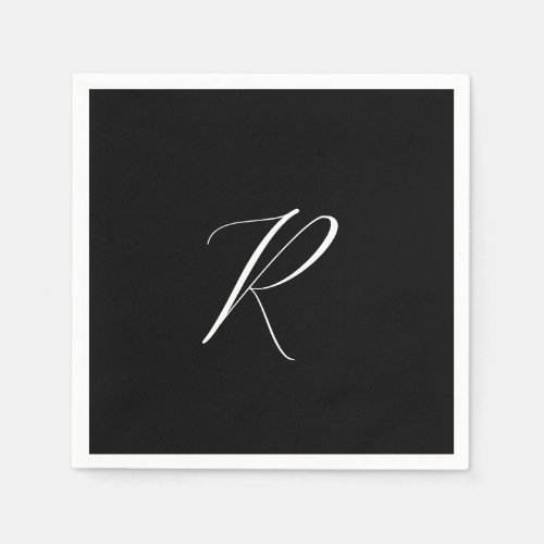 Monograms Retro Letter Black White Initial Wedding Napkins