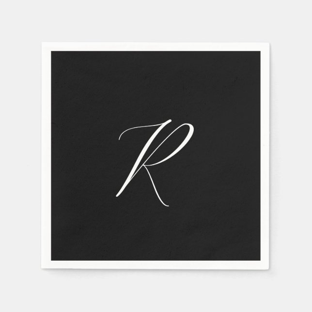 Monograms Retro Letter Black White Initial Wedding Napkins (Front)
