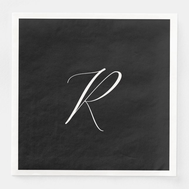 Monograms Retro Letter Black White Initial Wedding Paper Dinner Napkins (Front)