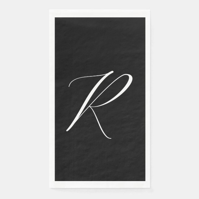 Monograms Retro Letter Black White Initial Wedding Paper Guest Towels (Front)
