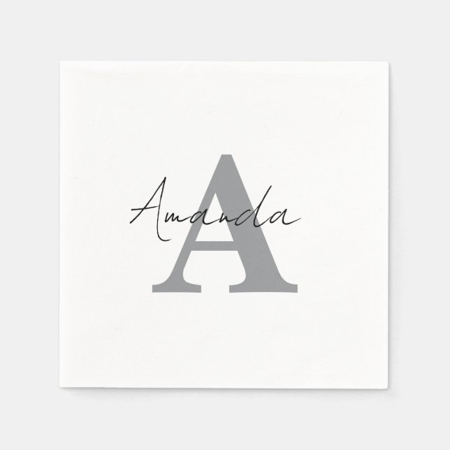 Monograms Simple Elegant Minimal Gray Black White Napkins (Front)