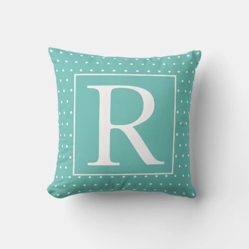 Monograms Teal Blue White Poka Dots Decor Gift Throw Pillow