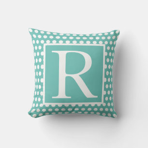 Monograms Teal Blue White Poka Dots Gift Favor Throw Pillow