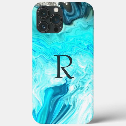 Monograms Teal White Patterns Agate Artstic Cute iPhone 13 Pro Max Case