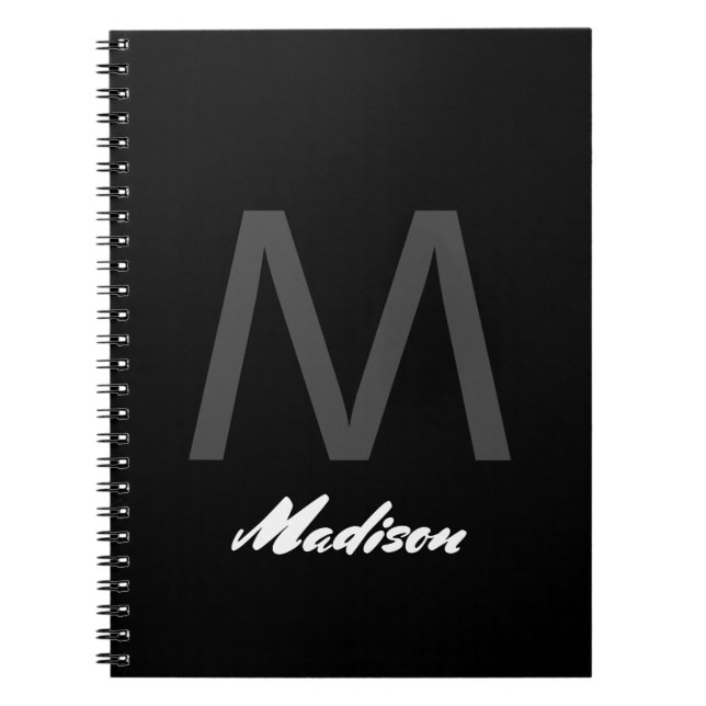 Monograms Wedding Gift Favor Elegant Custom Black Notebook (Front)