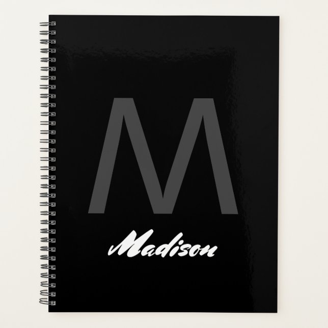 Monograms Wedding Gift Favor Elegant Custom Black Planner (Front)