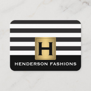 MonogramSilver Metallic / Stripes / Gray Pattern Business Card