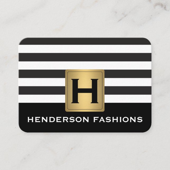 MonogramSilver Metallic / Stripes / Gray Pattern Business Card (Front)