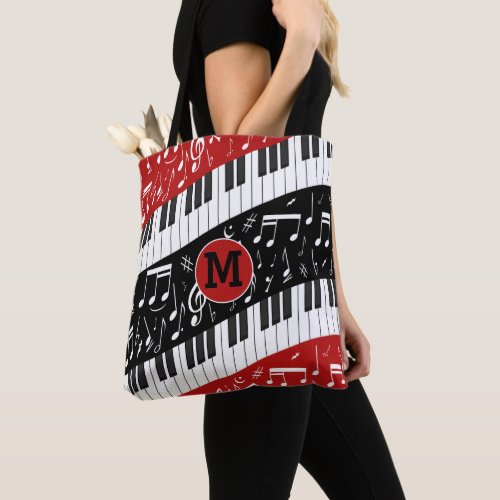 Monogrm Curve piano keys and musical notes Tote Bag