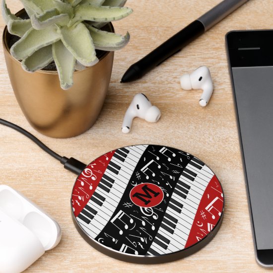 Monogrm Curve piano keys and musical notes Wireless Charger
