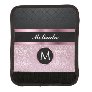 Monogrma Glittery Pretty Pink and Black Luggage Ha Handle Wrap