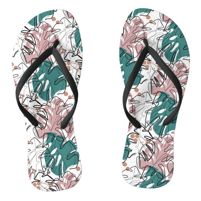 Monoline monstera leaves with color spots  flip flops (Footbed)