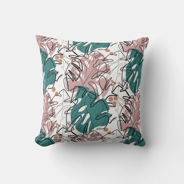 Monoline monstera leaves with color spots throw pillow (Front)