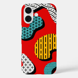 Monoline Pattern filled Abstract Shapes on Red iPhone 16 Case