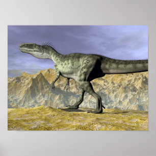 Monolophosaurus dinosaur in the desert - 3D render Poster