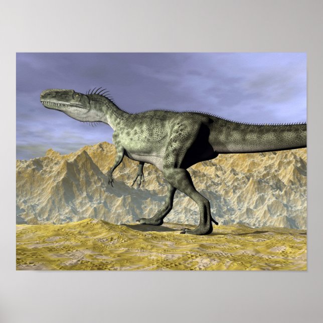 Monolophosaurus dinosaur in the desert - 3D render Poster (Front)