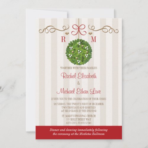 Monomgrammed Mistletoe Wedding Invitations