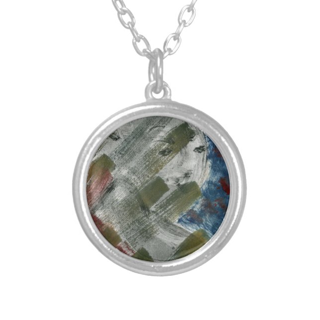 Monoprint Woman and Crow (Raven) Silver Plated Necklace (Front)