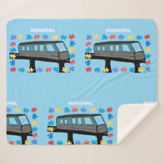 Monorail train car coaster autism puzzle sherpa blanket