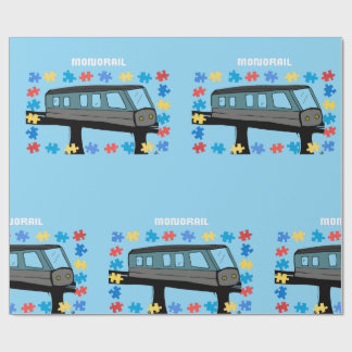 Monorail train car coaster autism puzzle wrapping paper