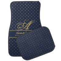 Monorgam Navy Blue Gold Polkadot Newlyweds Wedding Car Floor Mat